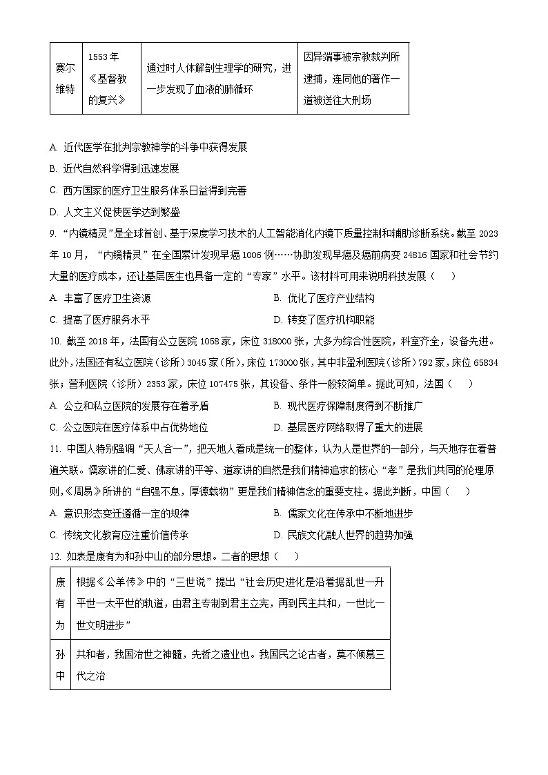 广东省深圳市光明区光明中学2023-2024学年高二下学期期中考试历史试题（原卷版+解析版）03