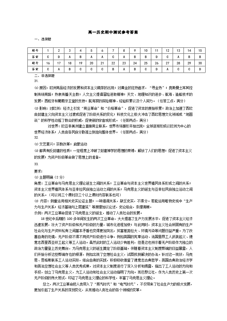山东省济宁市第一中学2023-2024学年高一下学期期中检测历史试题01