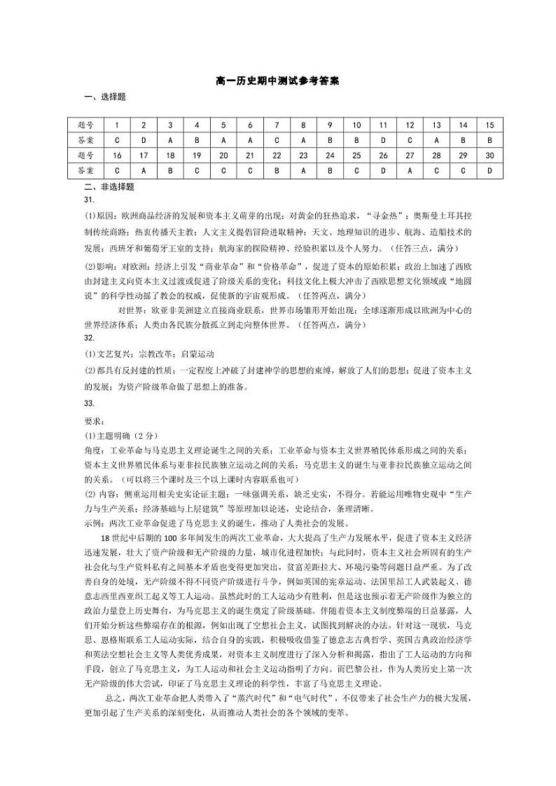 山东省济宁市第一中学2023-2024学年高一下学期期中检测历史试题01