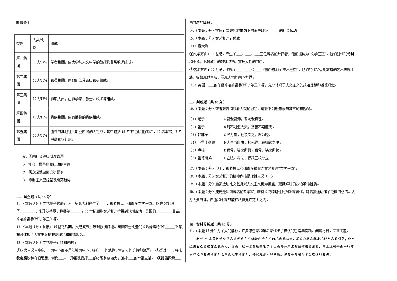 8.欧洲的思想解放运动同步练习 统编版高中历史中外历史纲要下02