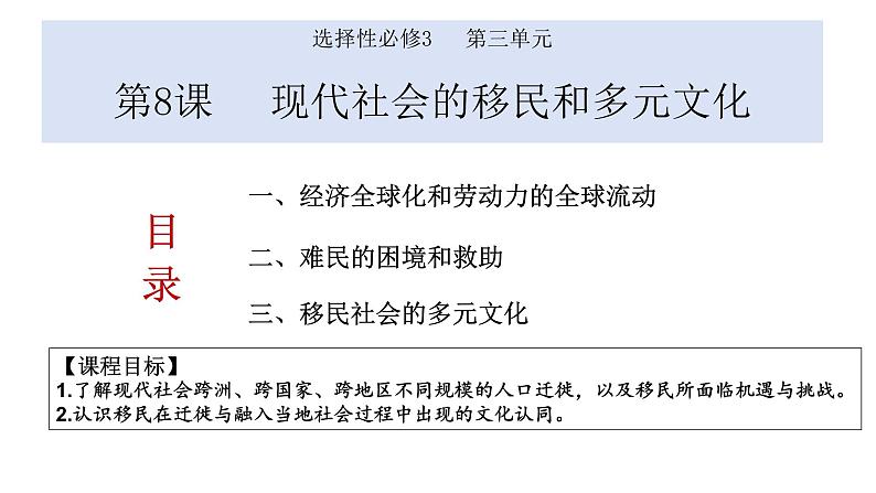 第8课现代社会的移民和多元文化课件--2023-2024学年高中历史统编版（2019）选择性必修三01