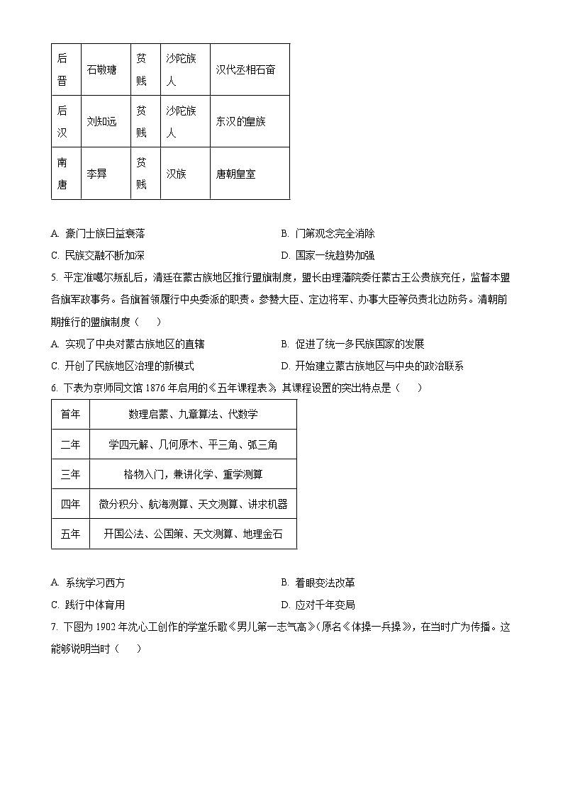 吉林省长春市东北师范大学附属中学2024届高三下学期第五次模拟考试历史试题（原卷版）第2页