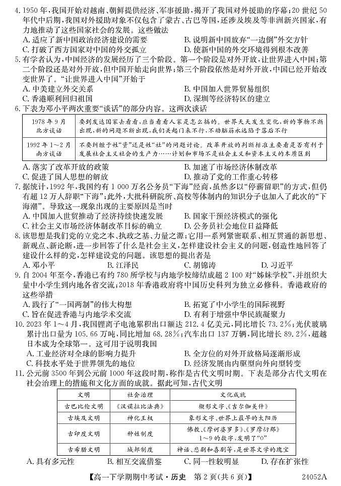 2024深圳名校联考高一下学期4月期中考试历史PDF版含解析02