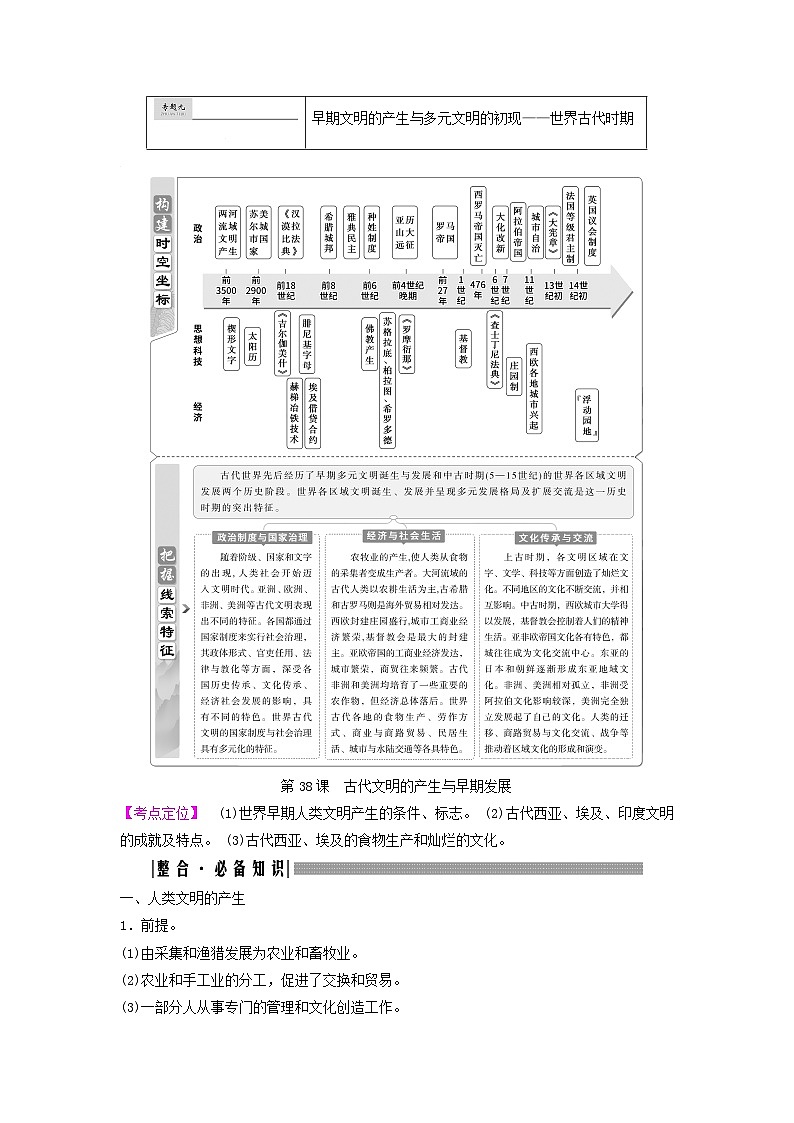 2025届高考历史一轮总复习知识必备训练题专题九世界古代时期第38课古代文明的产生与早期发展第1页