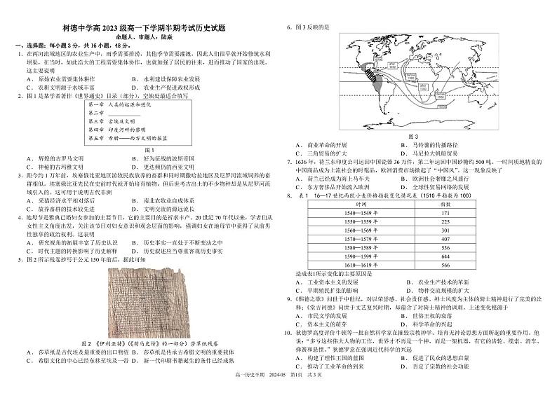 2024成都树德中学高一下学期期中考试历史PDF版含答案（可编辑）01