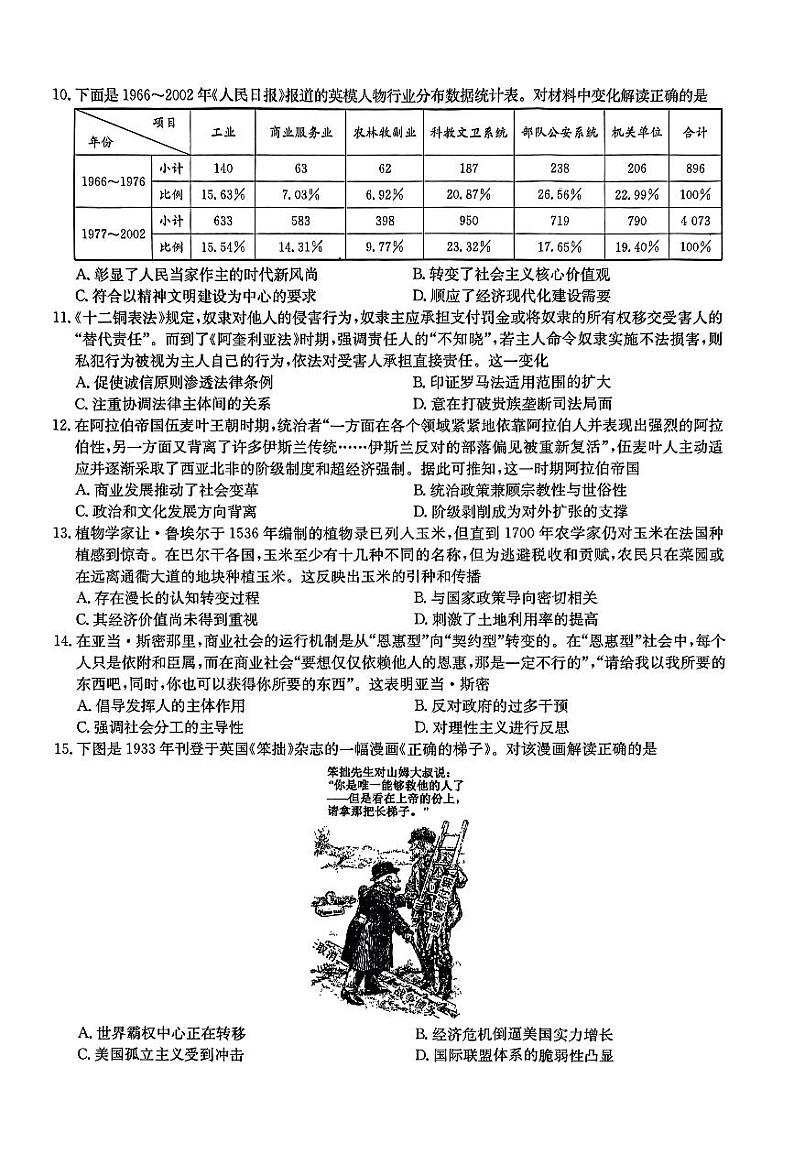 河北省秦皇岛市部分高中2024届高三下学期二模历史试题（PDF版附解析）03