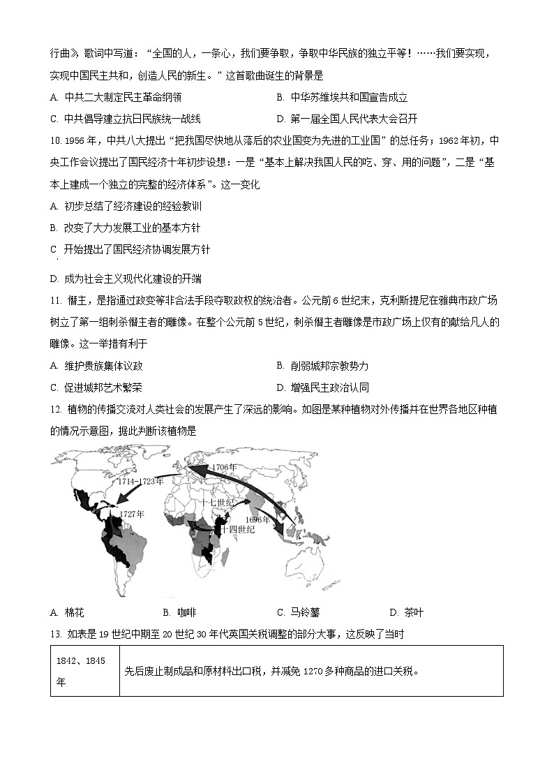 重庆市巴蜀中学校2024届高三下学期模拟考试历史试题（原卷版+解析版）03