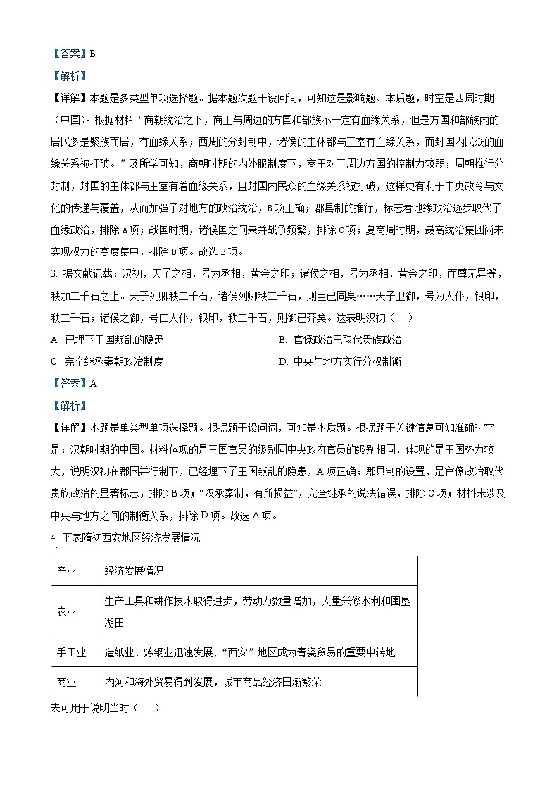 2024届陕西、河南地区高三下学期模拟练习历史试题（原卷版+解析版）02