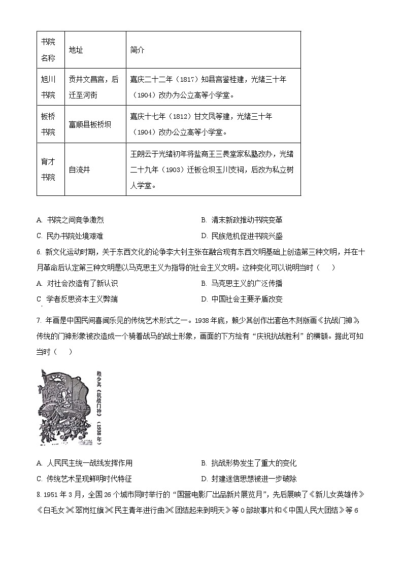 2024届四川省自贡市高三下学期第三次诊断性考试文科综合试题-高中历史（原卷版）第2页