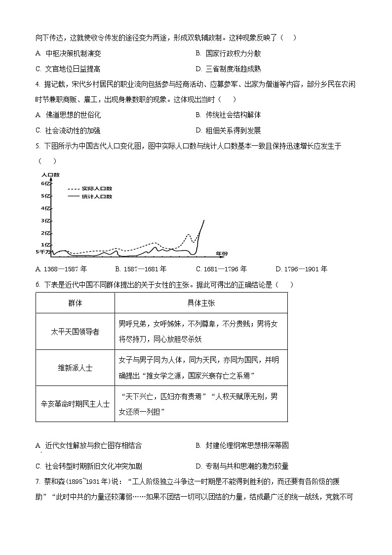 山东省临沂市临沭县实验中学2023-2024学年高三下学期5月月考历史试题（原卷版+解析版）02