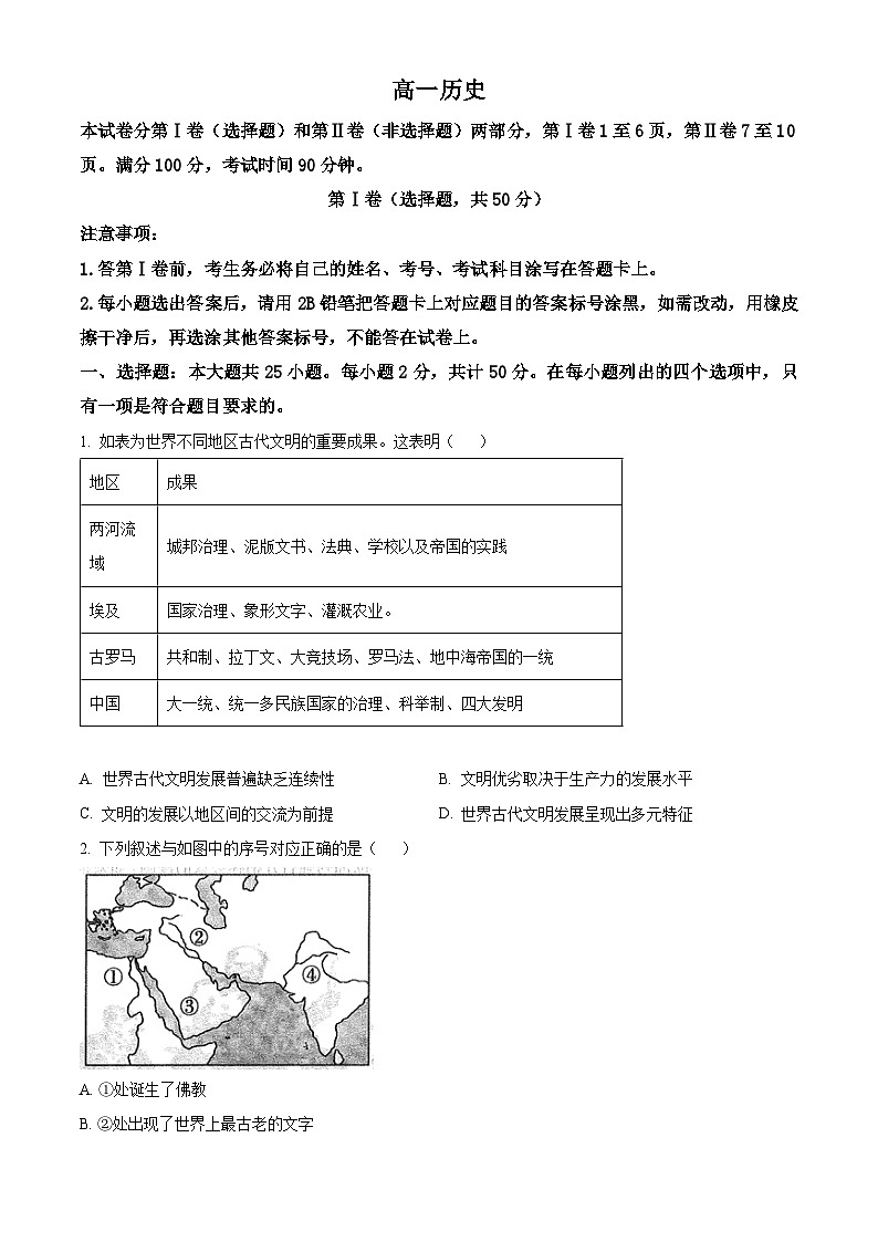 山东省乳山市银滩高级中学2023-2024学年高一下学期4月检测历史试题（原卷版+解析版）01