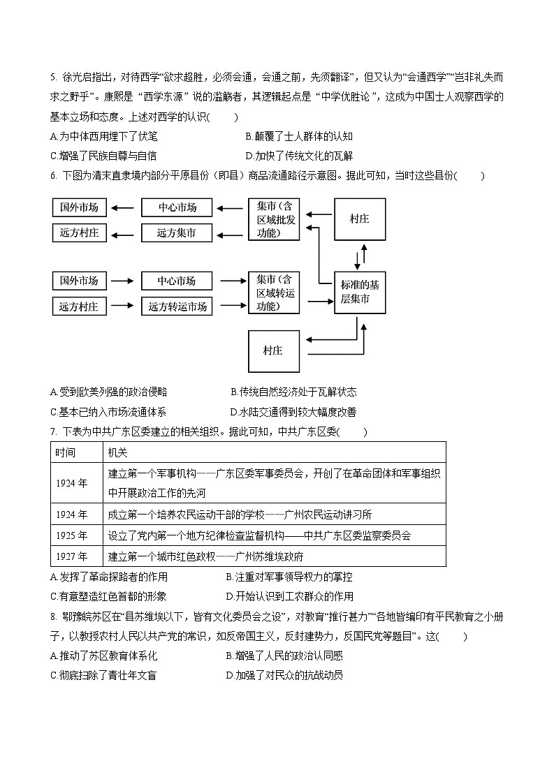 2024届广东省汕头市某校高三下学期一模适应性考试历史试题第2页
