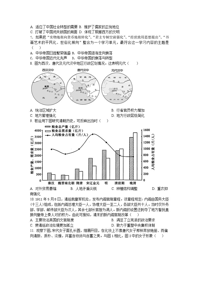 2024届山东省高三下学期模拟考试历史试题第2页