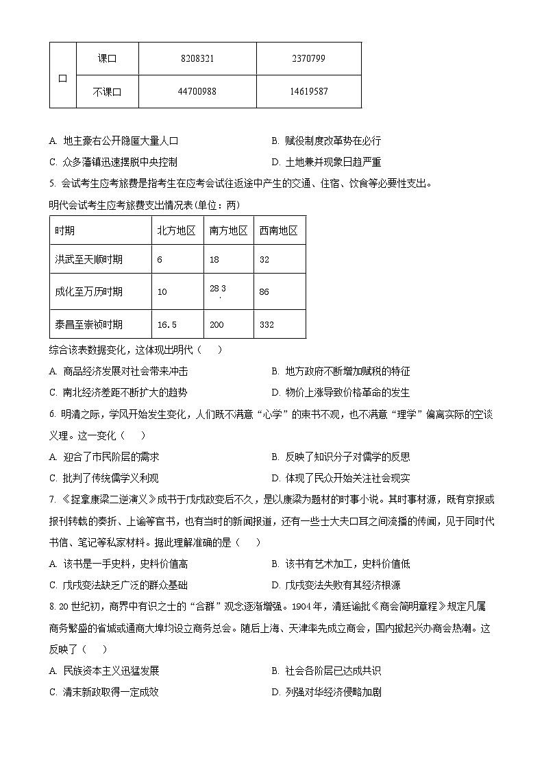 2024届安徽省六安第一中学高三下学期质量检测（一 ）历史试题（原卷版）第2页