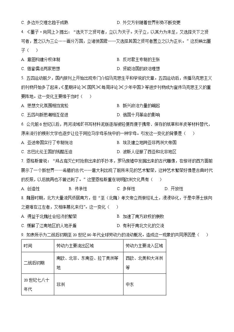 贵州省铜仁市2023-2024学年高二下学期5月月考历史试题（原卷版）第2页