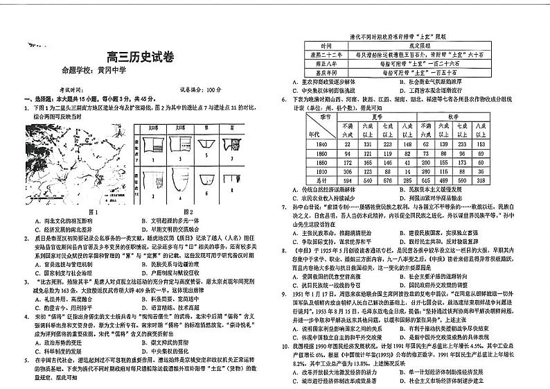 湖北省鄂东南省级示范联盟学校2024年高三5月第一次联考(一模）历史试题第1页