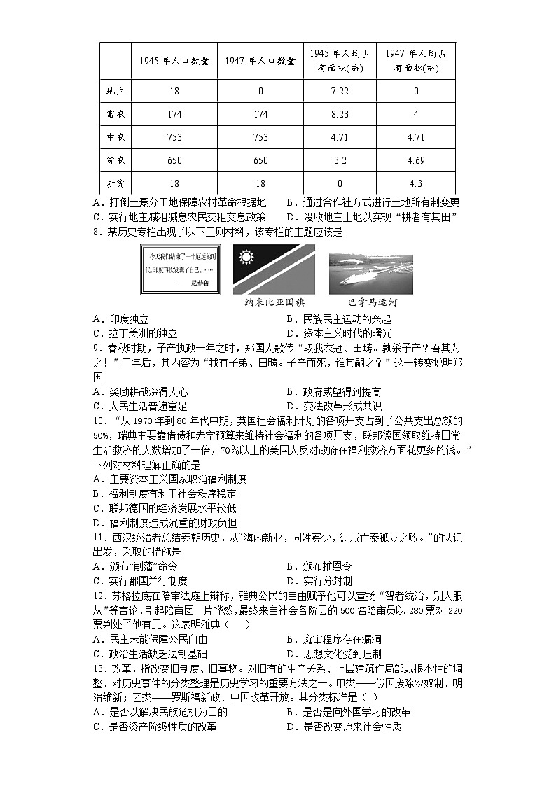 2021年湖南省普通高中合格性学业水平考试（六月）历史试题卷及参考答案02