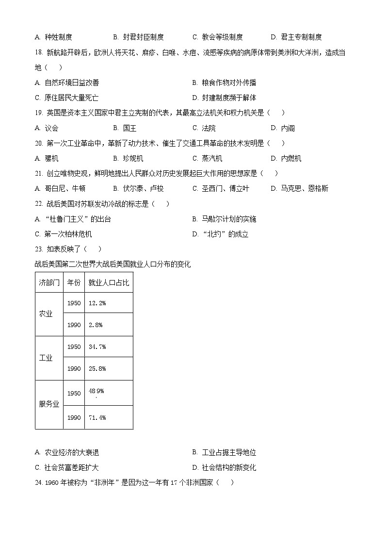 2022年7月精品解析：湖南省普通高中学业水平合格性考试历史试题（原卷版）第3页