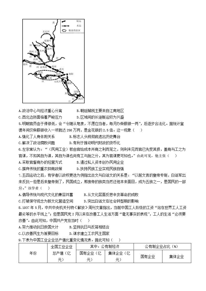 2024届河北省雄安新区部分高中高三下学期三模考试历史试题02