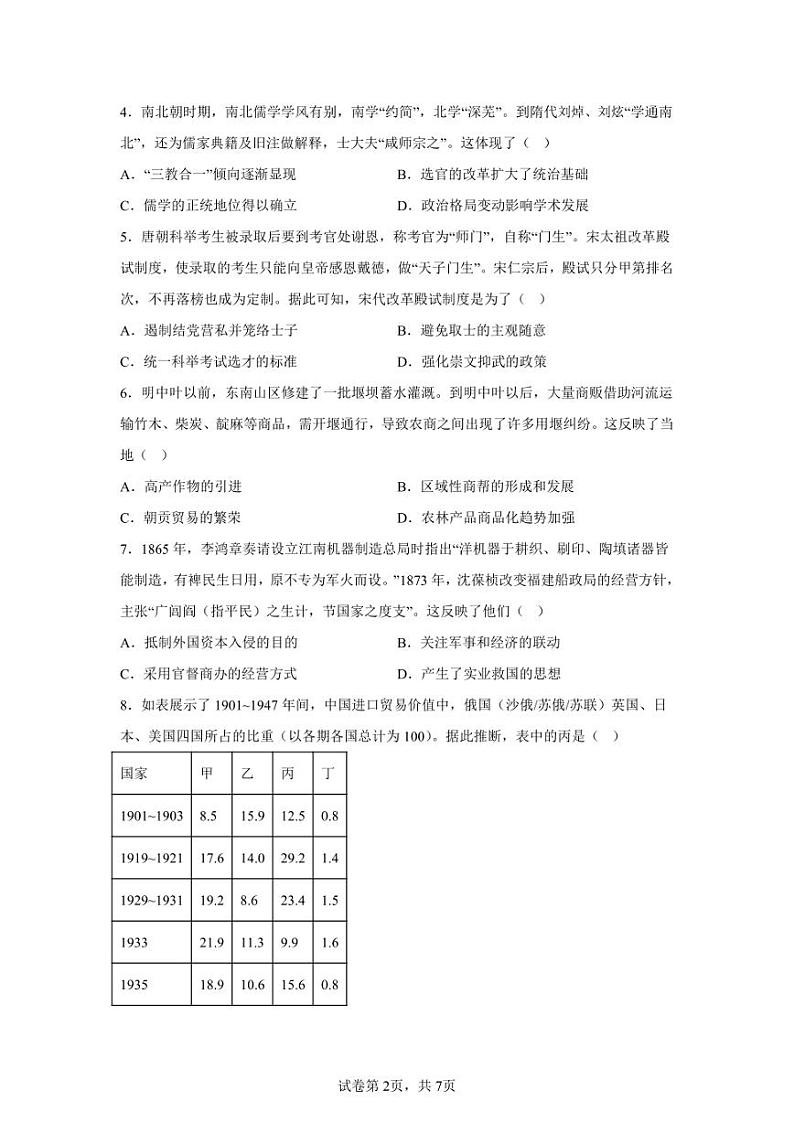 2024年广东深圳高三二模高考历史模拟卷试题（含答案详解）02
