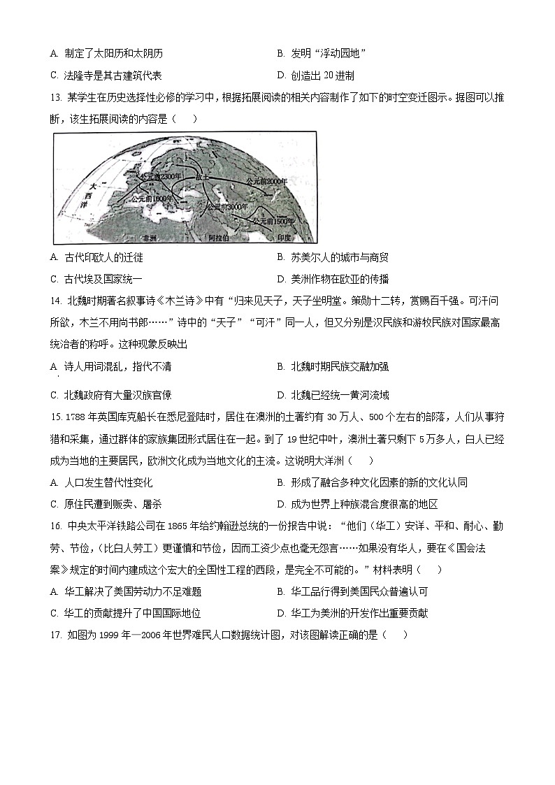 新疆乌鲁木齐市第六十一中学2023-2024学年高二下学期期中历史试题（原卷版+解析版）03