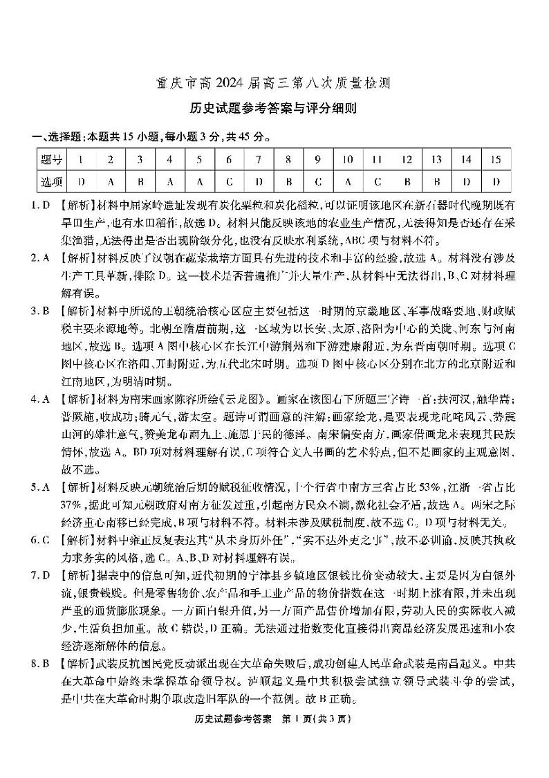 南开第八次联考-历史答案第1页