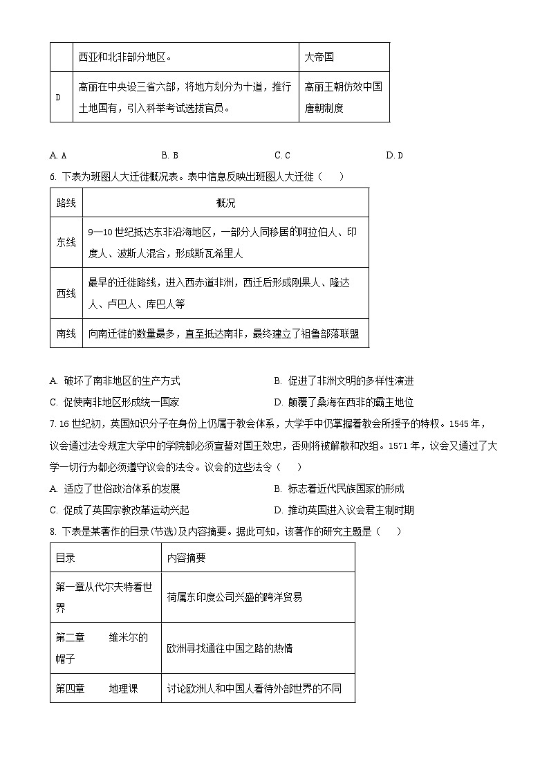 四川省射洪中学校2023-2024学年高一下学期期中历史试题（原卷版）第3页