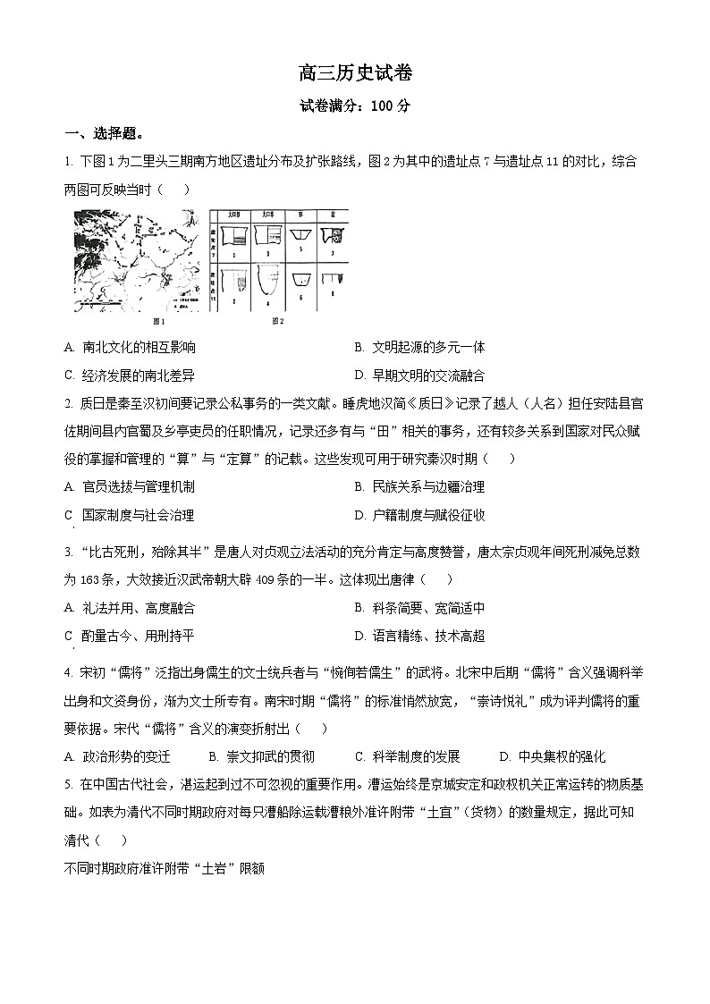 湖北省鄂东南省级示范联盟学校2023-2024学年高三下学期5月第一次联考(一模）历史试题 Word版无答案第1页