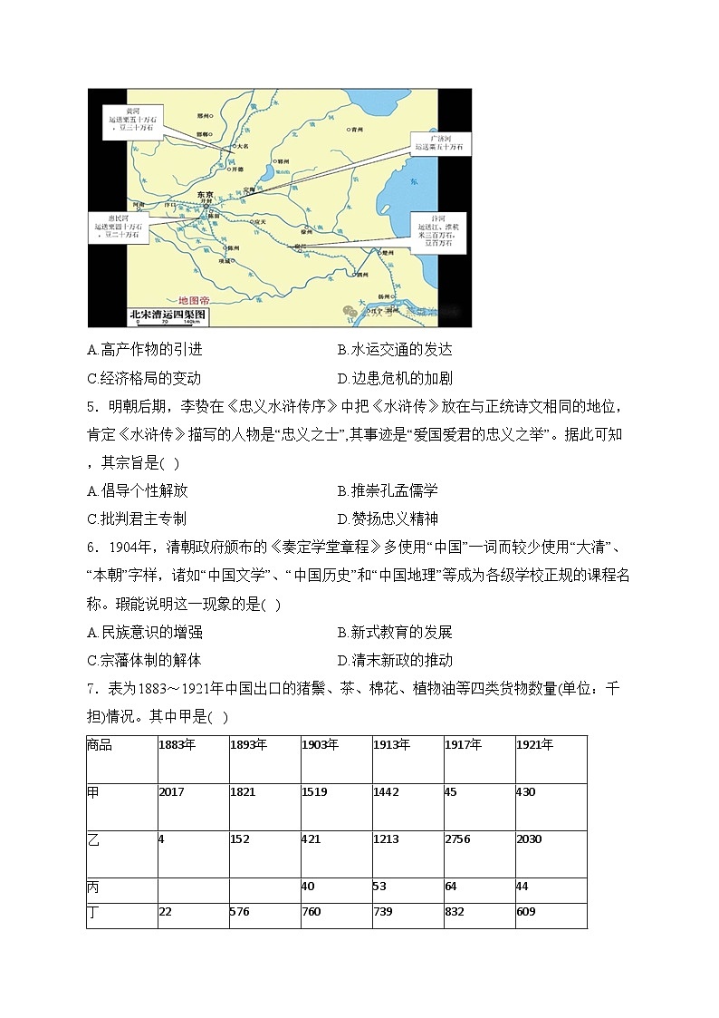 福建省三明市2024届高三下学期5月质量检测（三模）历史试卷(含答案)02