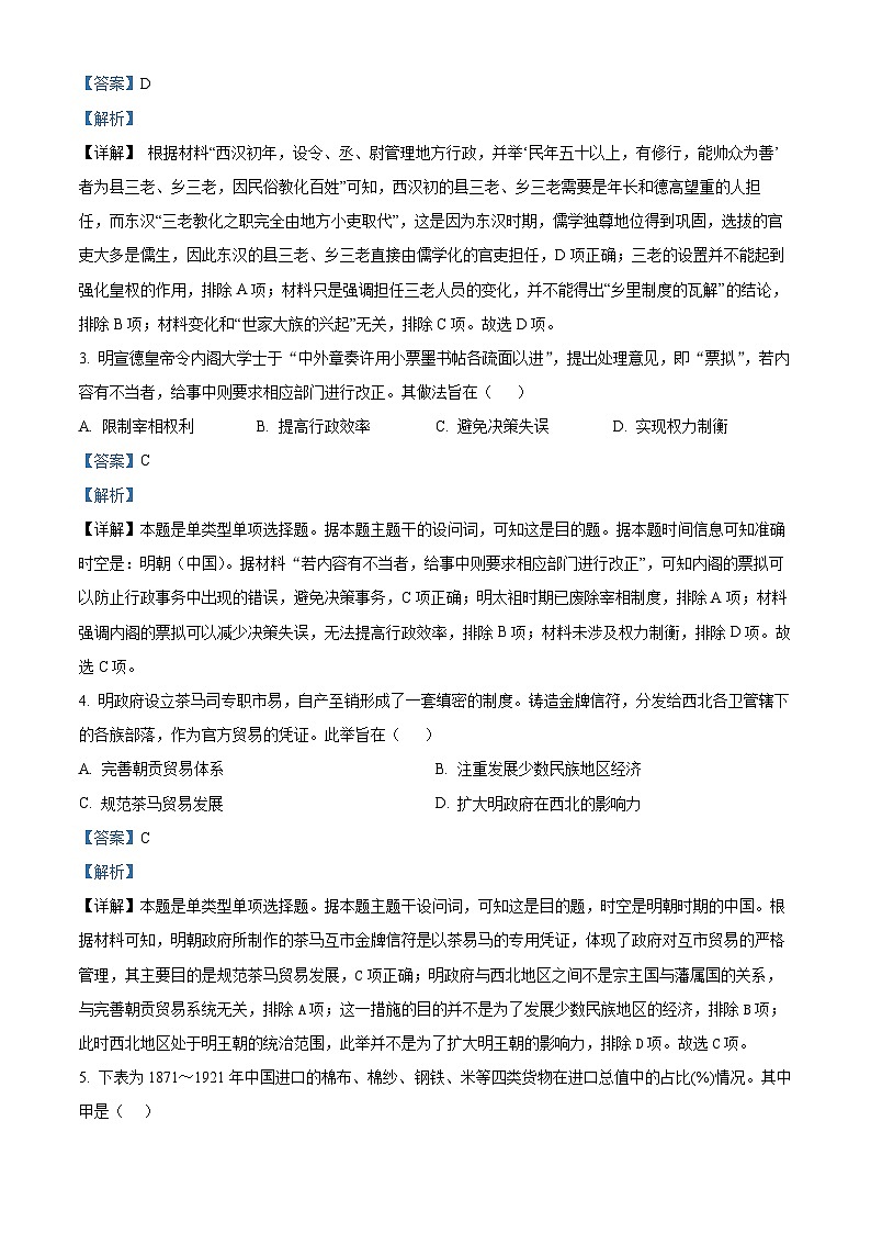 2024届山东省禹城市华奥私立学校高三下学期适应性检测(二)历史试题（解析版）第2页