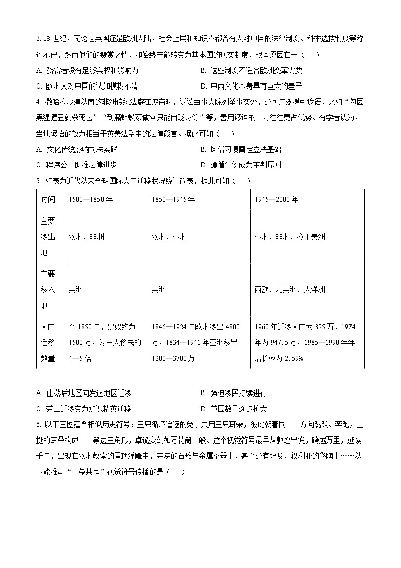 辽宁省重点高中沈阳市郊联体2023-2024学年高二下学期期中历史试题（原卷版+解析版）02