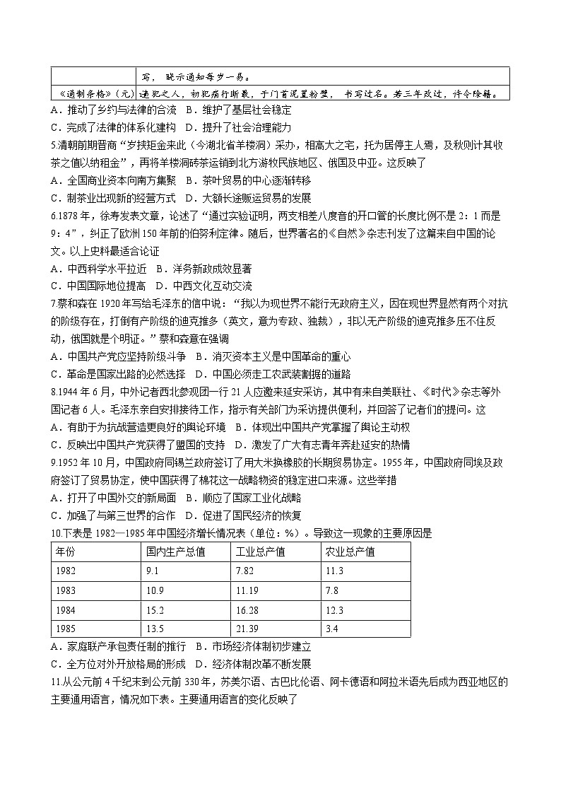 湖北省武昌区2023-2024学年高三下学期5月质量检测历史试题02