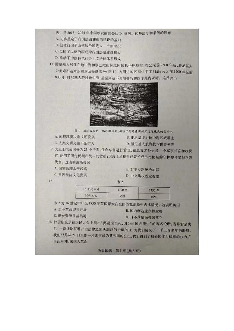 安徽省皖豫名校联盟＆安徽卓越县中联盟2024年高三联考历史试题03
