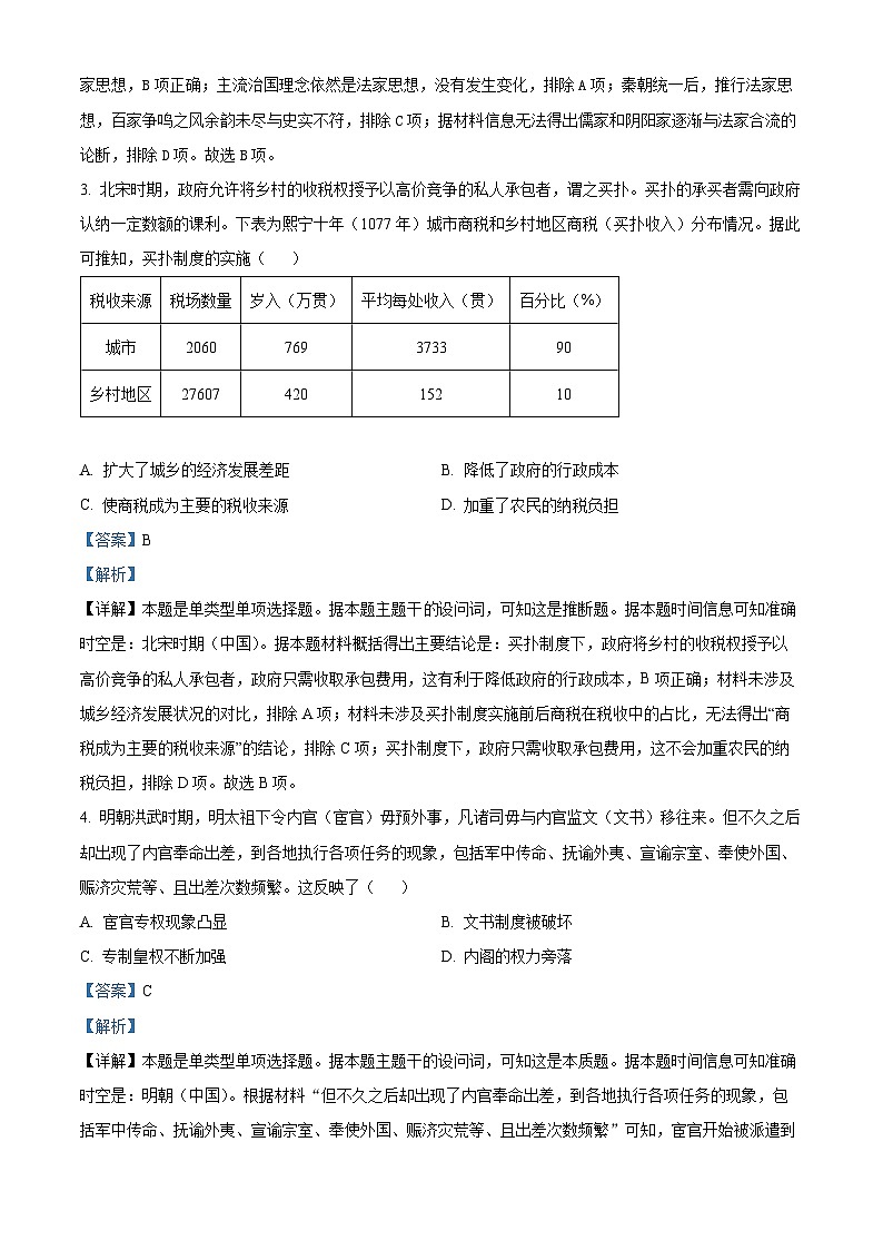 2024届陕西省安康市高新中学高三下学期5月模拟预测文综试题-高中历史（原卷版+解析版）02
