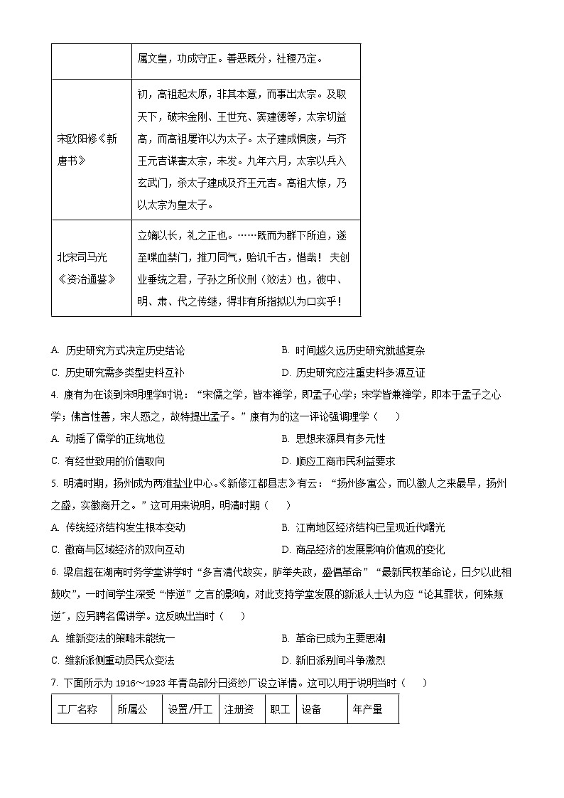 广东省深圳市光明区高级中学2023-2024学年高三下学期5月模拟考试历史试题（原卷版+解析版）02