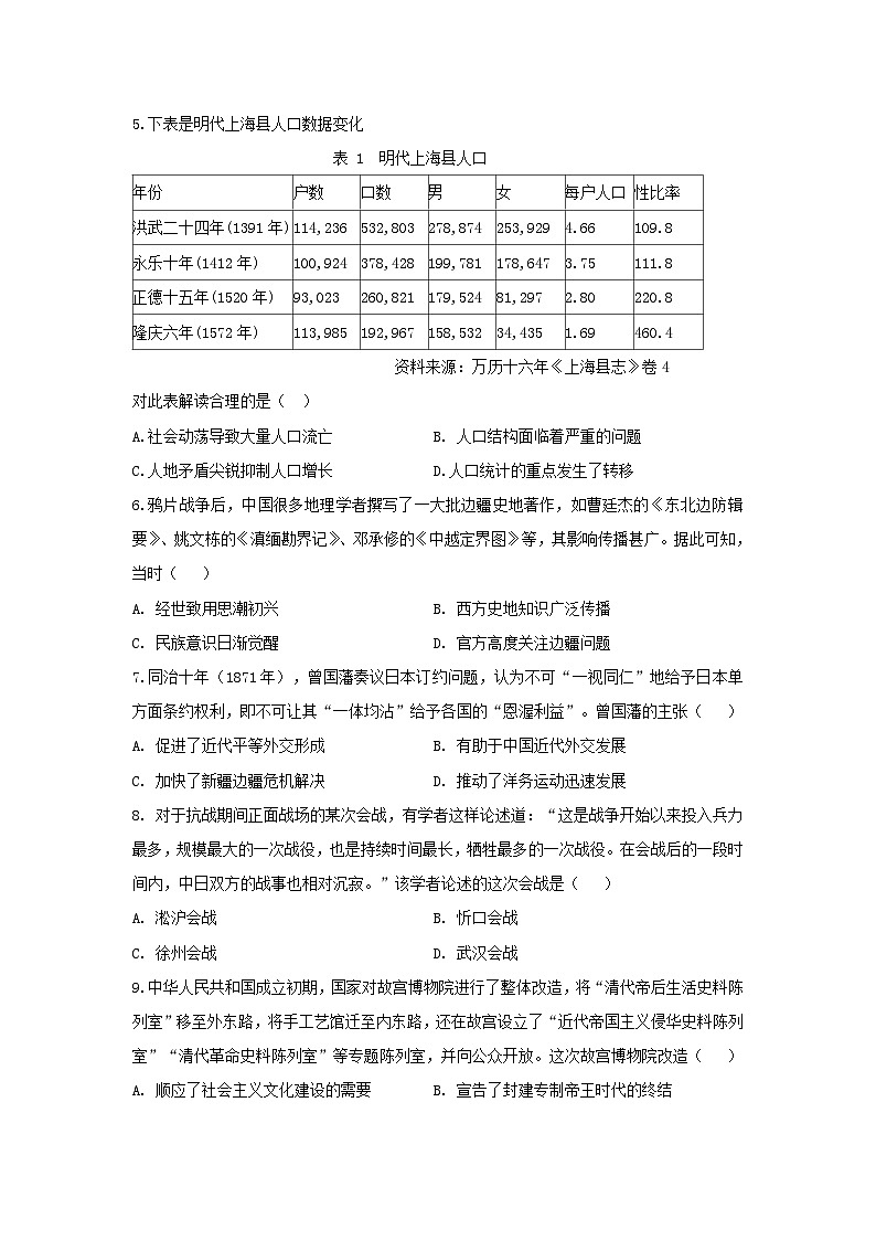 2024届湖南省高三下学期高考模拟测试（五）历史试卷第2页