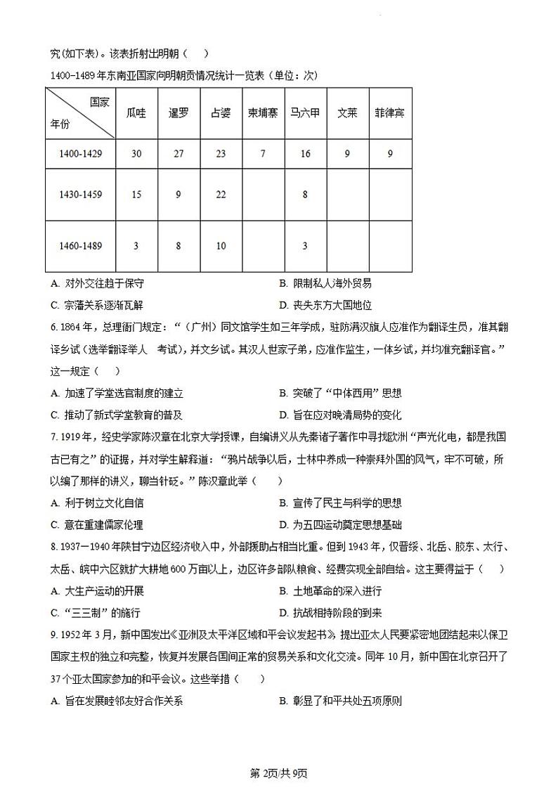 历史-湖北省华中师范大学第一附属中学2023-2024学年高二下学期期中考试题02