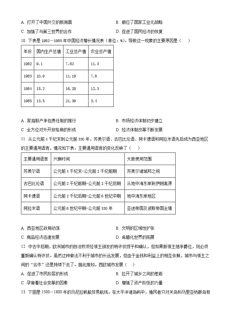 湖北省武汉市武昌区2024届高三下学期二模历史试卷（Word版附解析）03
