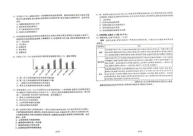 2024届重庆市荣昌永荣中学校高三模拟预测历史试题02