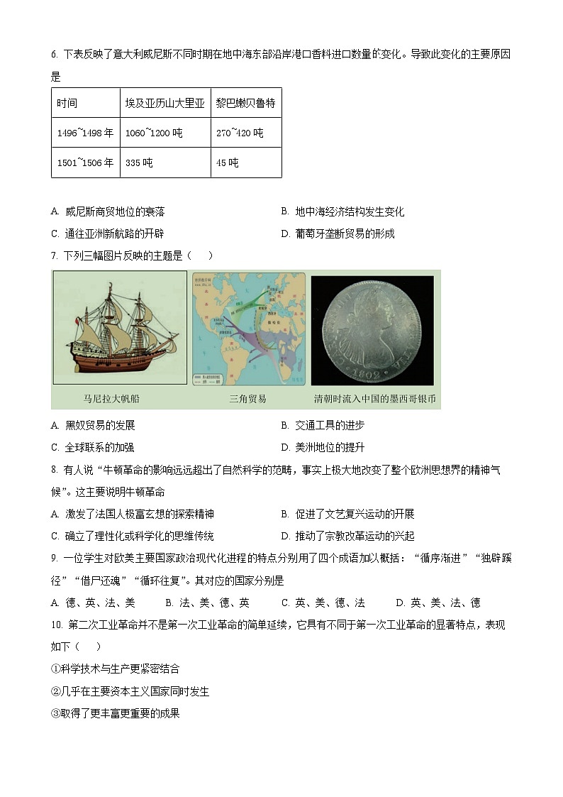 安徽省庐巢联盟2023-2024学年高一下学期第二次集体练习历史试卷（Word版附解析）02