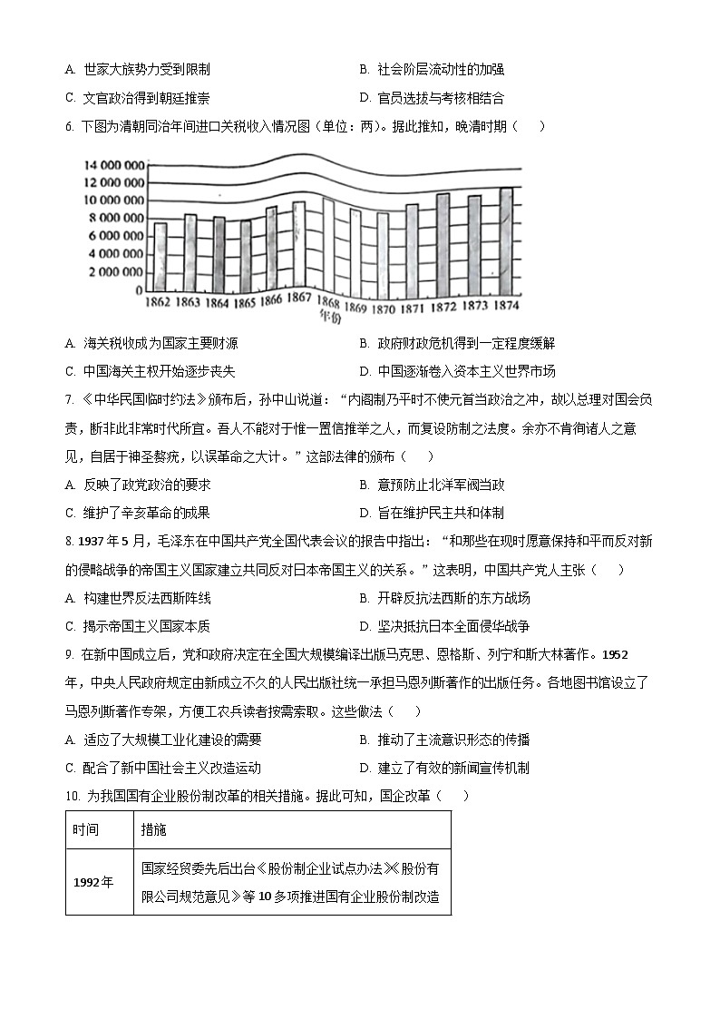 2024届河北省高三年级大数据应用调研联合测评Ⅷ历史试题（原卷版）第2页
