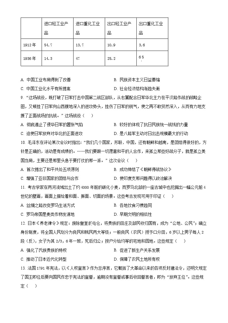 2024届广西梧州市、忻城县高三下学期5月仿真模拟历史试卷（原卷版）第3页