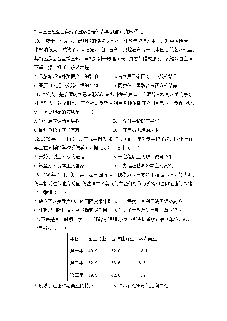 2024届高考冲刺模拟1历史试题（山东卷）第3页
