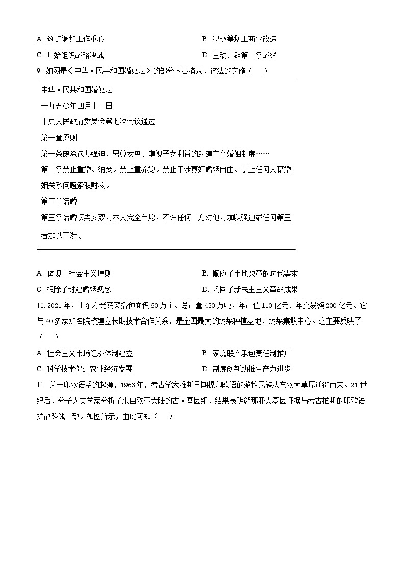 湖北省武汉市2023-2024学年高三下学期五月模拟训练历史试题（原卷版+解析版）03