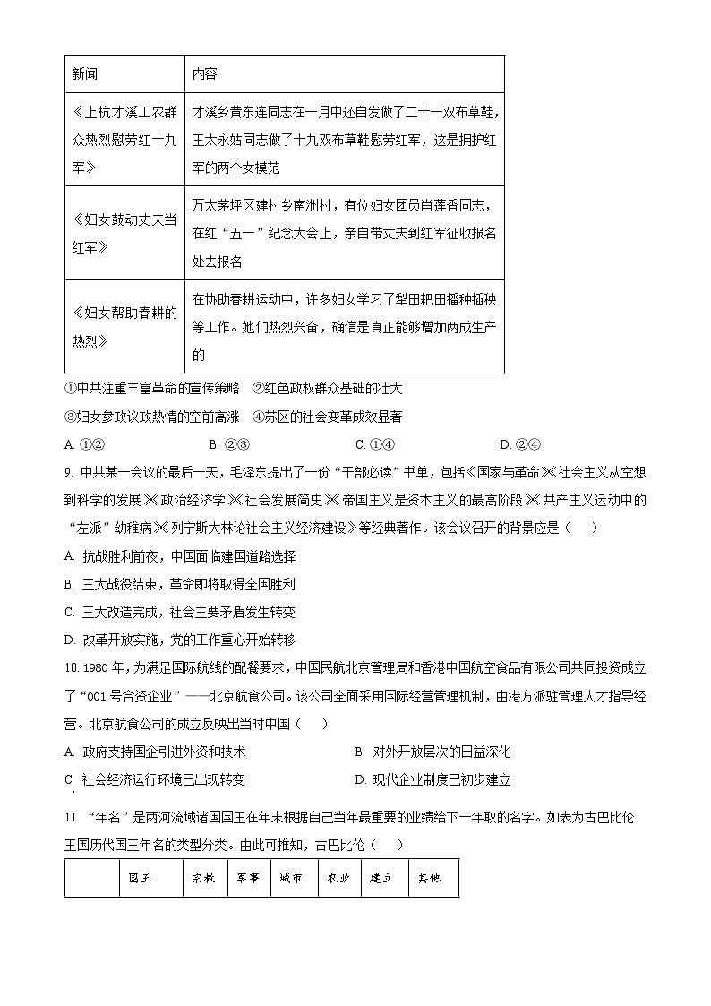 辽宁省2024届普通高中学业水平选择性考试猜题密卷（一）历史试题（原卷版）第3页