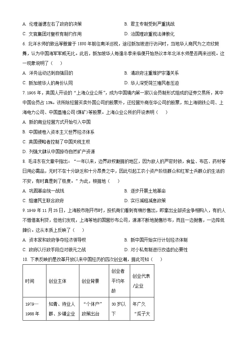 江苏省2024届普通高中学业水平测试等级性考试模拟（一）历史试题（原卷版+解析版）02