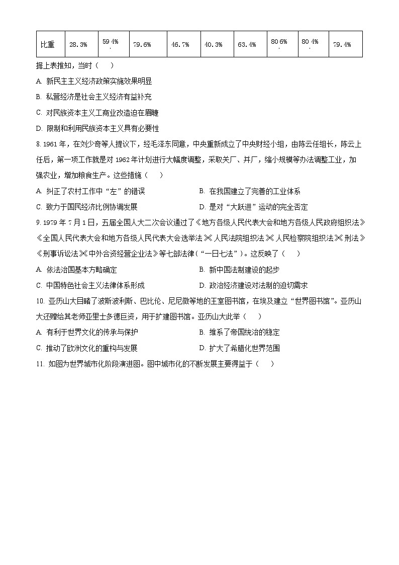 天津市北辰区2024届高三下学期三模历史试卷（Word版附解析）03