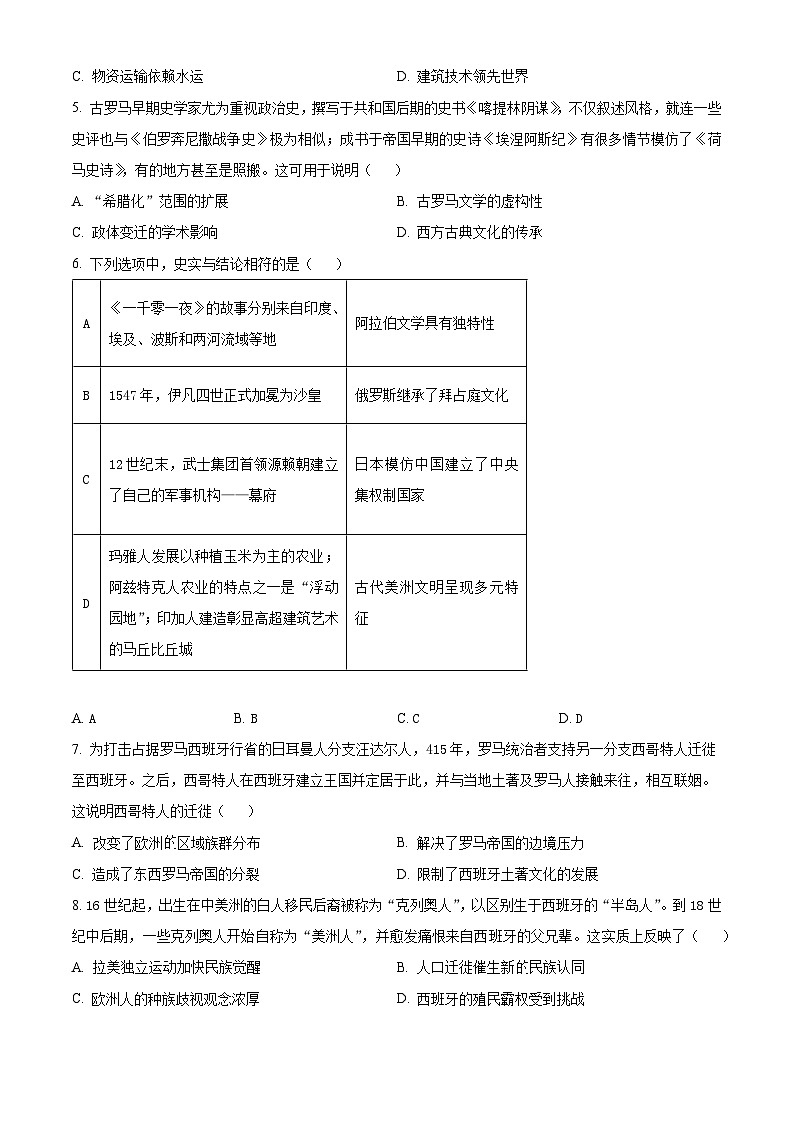山西省临汾市2023-2024学年高二下学期期中考试历史试题（原卷版+解析版）02