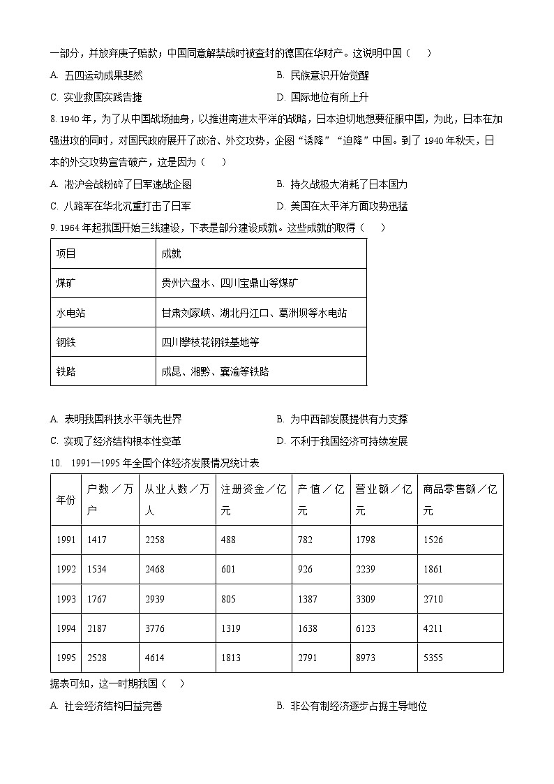 辽宁省2024届高三下学期高考模拟测试历史试题（原卷版+原卷版+解析版+解析版）02