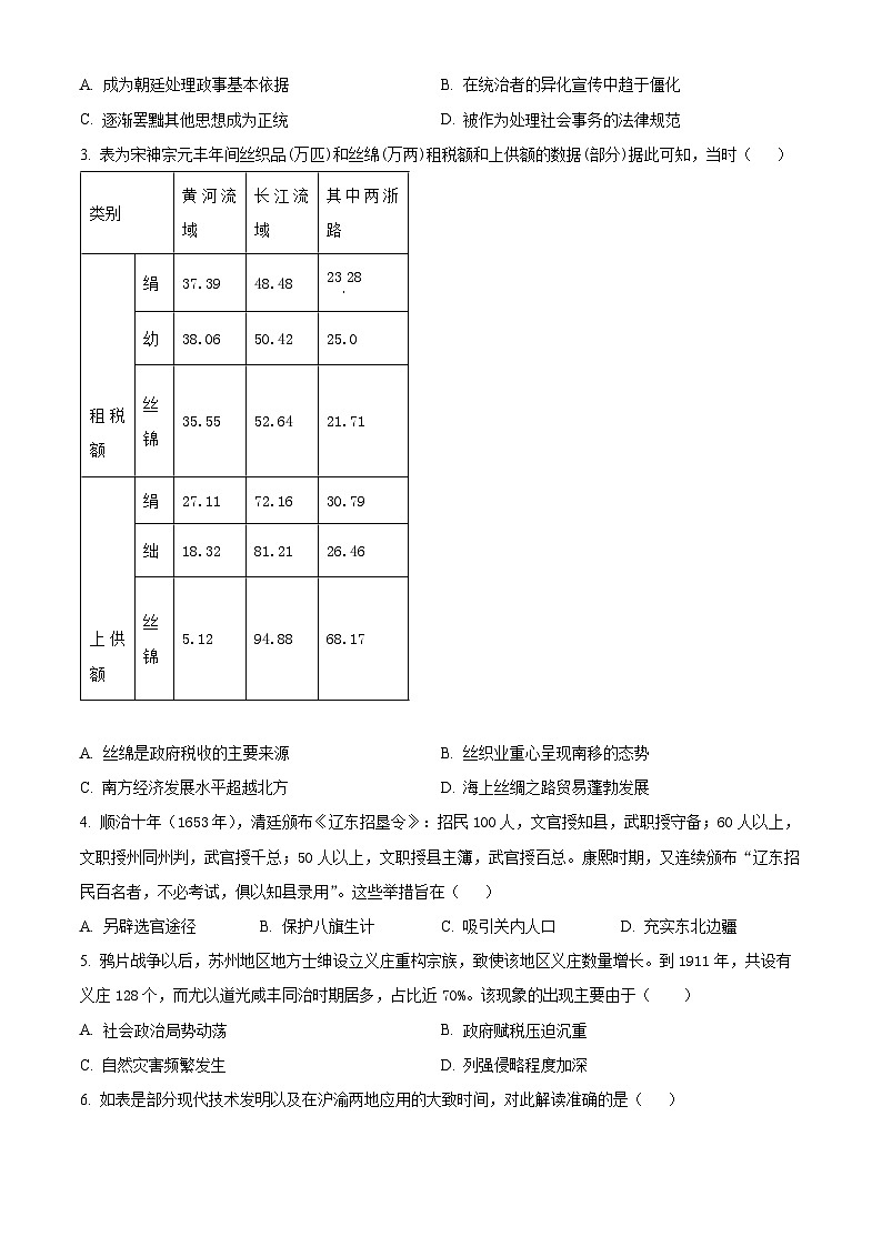 山东省邹城市北大新世纪高级中学2024届高三下学期三模历史试题02